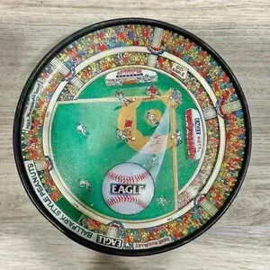 Vintage Eagle Nuts Baseball Ballpark Style Peanuts Themed 7" Aluminum Tin W Lid
